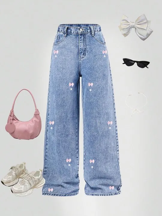 Bow Straight Leg Jeans trending