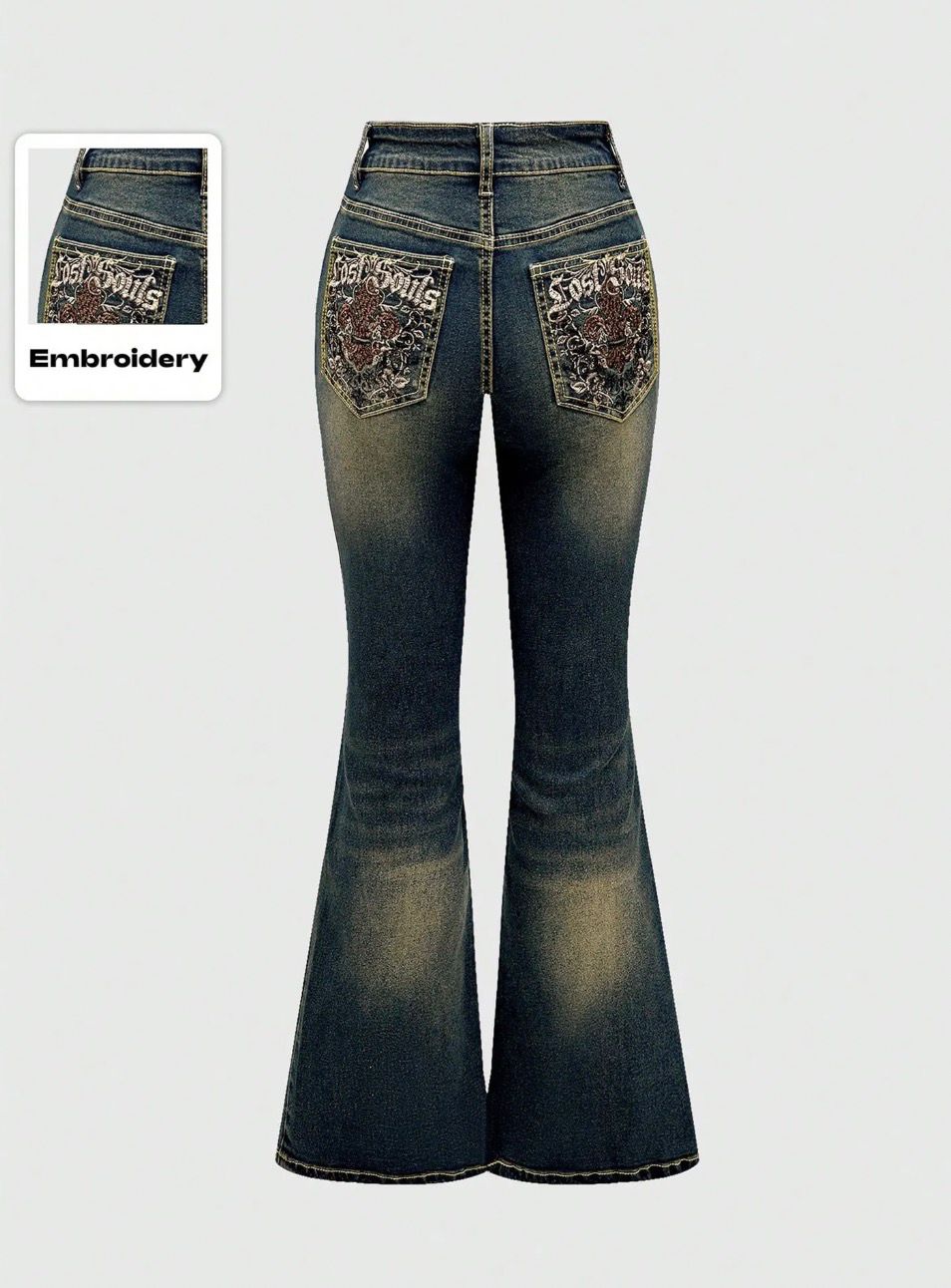 High Stretch J Embroidered Flare Leg Jeans