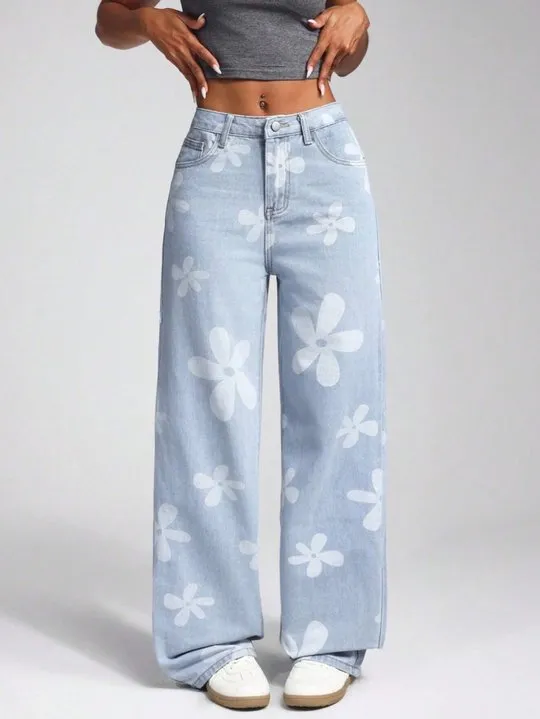 loral Print Straight Leg Jeans