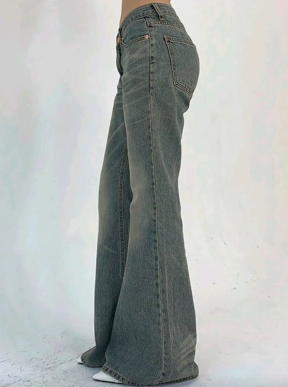 High Stretch | High Waist Vintage Medium Wash Rivet-Embellished Flare Leg Jeans